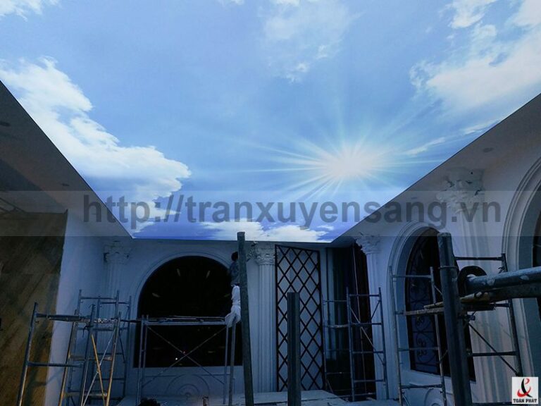 Thi công trần xuyên sáng tại biệt thự phố gia đình ông Truyền – Đồng Tháp