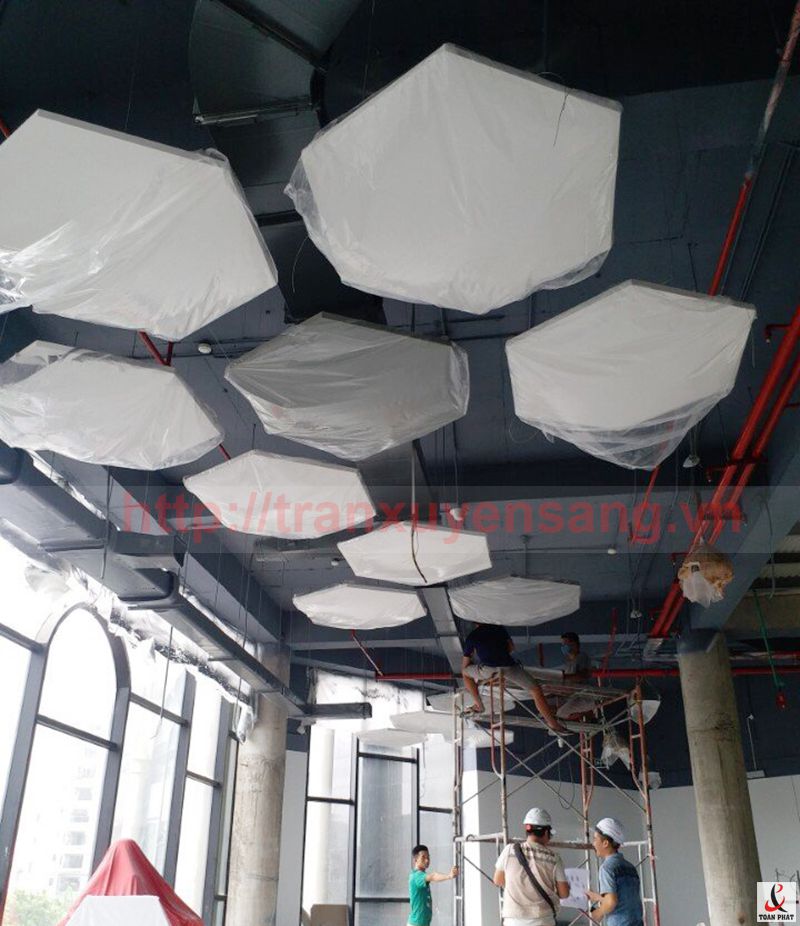 Thi công trần tiêu âm Viettel - tầng 2 tòa nhà The Light