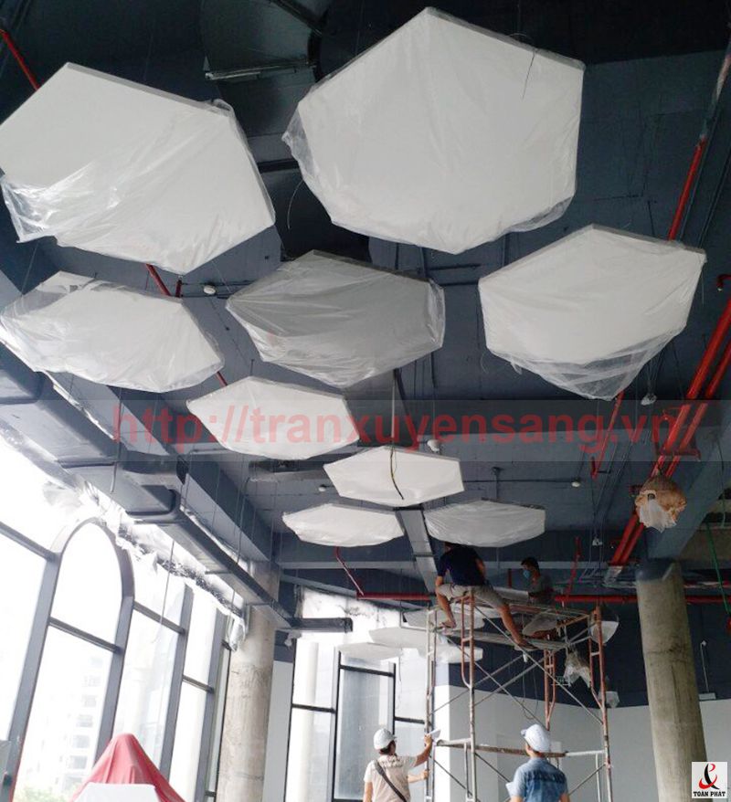 Thi công trần tiêu âm Viettel - tầng 2 tòa nhà The Light